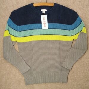 NEW Textured Crew Neck Sweater Boys SMALL 6/7 Blue Gray Striped Cat & Jack NWT